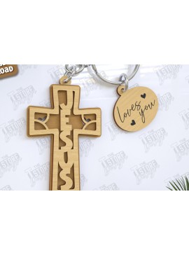 Σετ των 3 Intra απο ξύλο plywood 3mm-4mm πάχος Christian Keychain | Μπρελόκ 3D Δίασταση 6x6 cm INTRAFABR-123120865