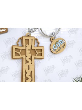 Σετ των 3 Intra απο ξύλο plywood 3mm-4mm πάχος Christian Keychain | Μπρελόκ 3D Δίασταση 6x6 cm INTRAFABR-123120864