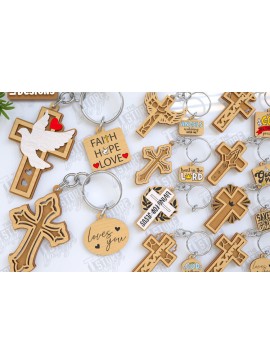Σετ των 3 Intra απο ξύλο plywood 3mm-4mm πάχος Christian Keychain |CNC Δίασταση 6x6 cm INTRAFABR-123418399