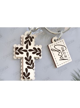 Σετ των 3 Intra απο ξύλο plywood 3mm-4mm πάχος Christian Keychain | Μπρελόκ Δίασταση 6x6 cm INTRAFABR-123417653