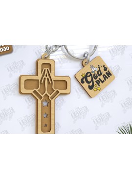Σετ των 3 Intra απο ξύλο plywood 3mm-4mm πάχος Christian Keychain | Μπρελόκ Δίασταση 6x6 cm INTRAFABR-123418323
