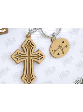 Σετ των 3 Intra απο ξύλο plywood 3mm-4mm πάχος Christian Keychain | Μπρελόκ Δίασταση 6x6 cm INTRAFABR-123418325