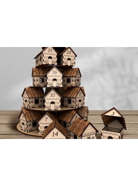 Σετ των 2 Intra απο ξύλο plywood 3mm-4mm πάχος Ημερολόγιο Χριστουγέννων Δίασταση 15x15 cm INTRAFABR-108160734