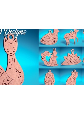 Σετ των 3 Intra απο ξύλο plywood 3mm-4mm πάχος Χριστουγεννιάτικα στολίδια ζώων με Δίασταση 8x8 cm INTRAFABR-75474439