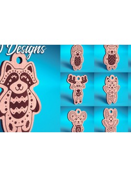 Σετ των 3 Intra απο ξύλο plywood 3mm-4mm πάχος Χριστουγεννιάτικα στολίδια ζώων με V.2 Δίασταση 8x8 cm INTRAFABR-72091524