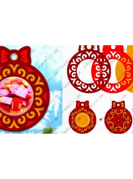 Σετ των 2 Intra απο ξύλο plywood 3mm-4mm πάχος Χριστουγεννιάτικη μπάλα Candy Dome, τρισδιάστατο στολίδι Δίασταση 14x14 cm INTRAFABR-80255842