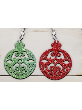 Σετ των 3 Intra απο ξύλο plywood 3mm-4mm πάχος Χριστουγεννιάτικα σκουλαρίκια με μπάλα με λέιζερ. Δίασταση 4x4 cm INTRAFABR-111542098