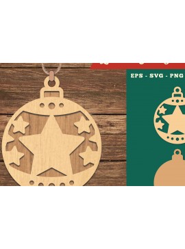 Σετ των 3 Intra απο ξύλο plywood 3mm-4mm πάχος Στολίδι με λέιζερ χριστουγεννιάτικη μπάλα 3 Δίασταση 8x8 cm INTRAFABR-109982413