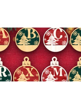 Σετ των 3 Intra απο ξύλο plywood 3mm-4mm πάχος Χριστουγεννιάτικες Μπάλες Μονόγραμμα Στολίδι Λέιζερ Δίασταση 8x8 cm INTRAFABR-81061540