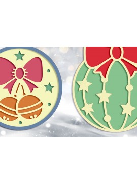 Σετ των 2 Intra απο ξύλο plywood 3mm-4mm πάχος Χριστουγεννιάτικες μπάλες , 3D Layered Decor Δίασταση 15x15 cm INTRAFABR-112155560