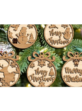 Σετ των 2 Intra απο ξύλο plywood 3mm-4mm πάχος Χριστουγεννιάτικες μπάλες Διακοσμήσεις Δέντρου Χειροτεχνία Δίασταση 15x15 cm INTRAFABR-104704340