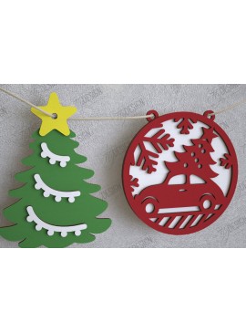 Σετ των 2 Intra απο ξύλο plywood 3mm-4mm πάχος Χριστουγεννιάτικο Banner | Γιρλάντα διακοπών | CNC Δίασταση 15x15 cm INTRAFABR-109751392