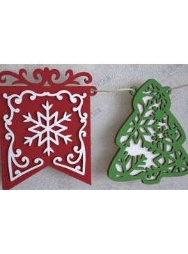 Σετ των 2 Intra απο ξύλο plywood 3mm-4mm πάχος Χριστουγεννιάτικο Banner | Γιρλάντα διακοπών | CNC Δίασταση 15x15 cm INTRAFABR-109751398