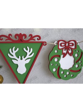 Σετ των 2 Intra απο ξύλο plywood 3mm-4mm πάχος Χριστουγεννιάτικο Banner | Γιρλάντα διακοπών | CNC Δίασταση 15x15 cm INTRAFABR-109751422