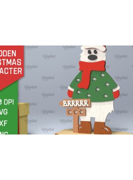 Σετ των 2 Intra απο ξύλο plywood 3mm-4mm πάχος Σχέδιο κοπής με λέιζερ Χριστουγεννιάτικων αρκούδων Δίασταση 15x15 cm INTRAFABR-104437283