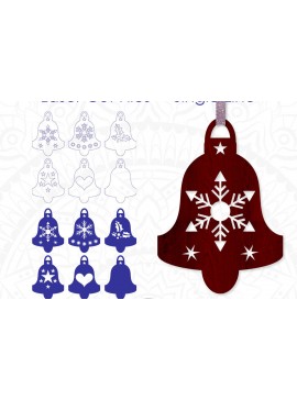 Σετ των 2 Intra απο ξύλο plywood 3mm-4mm πάχος Χριστουγεννιάτικο κουδούνι Δίασταση 15x15 cm INTRAFABR-9980459