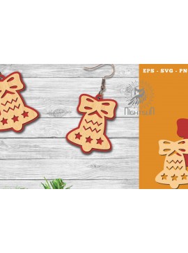 Σετ των 3 Intra απο ξύλο plywood 3mm-4mm πάχος Χριστουγεννιάτικα σκουλαρίκια με λέιζερ με καμπάνα 1 Δίασταση 3x3 cm INTRAFABR-112553058