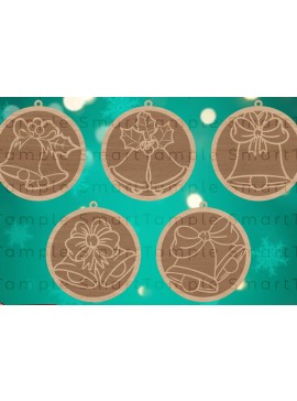 Σετ των 3 Intra απο ξύλο plywood 3mm-4mm πάχος Χριστουγεννιάτικα στολίδια με καμπάνα , Δίασταση 8x8 cm INTRAFABR-83718506