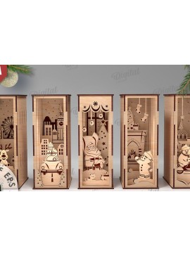 Σετ των 2 Intra απο ξύλο plywood 3mm-4mm πάχος κοπής με λέιζερ Christmas Book Nooks Δίασταση 15x15 cm INTRAFABR-108453586