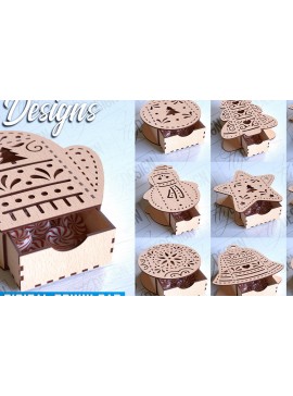 Σετ των 2 Intra απο ξύλο plywood 3mm-4mm πάχος Χριστουγεννιάτικο κουτί | CNC Δίασταση 15x15 cm INTRAFABR-86168292