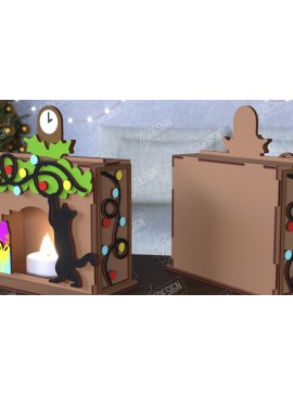 Σετ των 2 Intra απο ξύλο plywood 3mm-4mm πάχος Χριστουγεννιάτικη λαμπάδα | Τζάκι |CNC Δίασταση 15x15 cm INTRAFABR-108122002