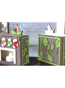 Σετ των 2 Intra απο ξύλο plywood 3mm-4mm πάχος Χριστουγεννιάτικη λαμπάδα | Τζάκι |CNC Δίασταση 15x15 cm INTRAFABR-108121941