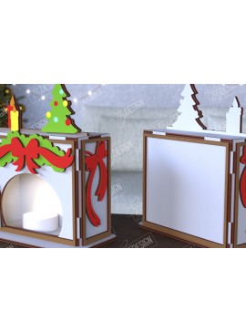 Σετ των 2 Intra απο ξύλο plywood 3mm-4mm πάχος Χριστουγεννιάτικη λαμπάδα | Τζάκι |CNC Δίασταση 15x15 cm INTRAFABR-108121994