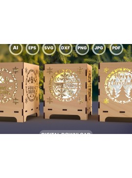 Σετ των 2 Intra απο ξύλο plywood 3mm-4mm πάχος κοπής με λέιζερ Χριστουγεννιάτικο κερί 6 Δίασταση 15x15 cm INTRAFABR-78023551