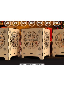 Σετ των 2 Intra απο ξύλο plywood 3mm-4mm πάχος κοπής με λέιζερ Χριστουγεννιάτικο κερί 7 Δίασταση 15x15 cm INTRAFABR-78023727