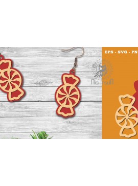 Σετ των 3 Intra απο ξύλο plywood 3mm-4mm πάχος Χριστουγεννιάτικα σκουλαρίκια με λέιζερ καραμέλα 2 Δίασταση 3x3 cm INTRAFABR-112553100