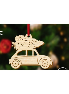 Σετ των 2 Intra απο ξύλο plywood 3mm-4mm πάχος Χριστουγεννιάτικο αυτοκίνητο, αυτοκίνητο με χριστουγεννιάτικο δέντρο Δίασταση 15x15 cm INTRAFABR-111161743