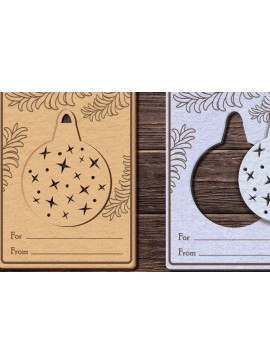 Σετ των 2 Intra απο ξύλο plywood 3mm-4mm πάχος Χριστουγεννιάτικη κάρτα με χριστουγεννιάτικη μπάλα/ Δίασταση 14x14 cm INTRAFABR-36338792