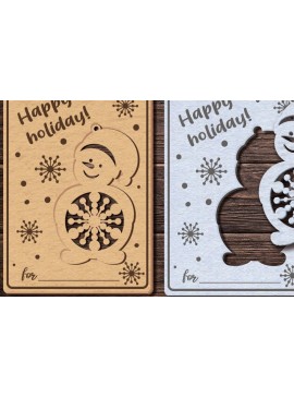 Σετ των 2 Intra απο ξύλο plywood 3mm-4mm πάχος Χριστουγεννιάτικη κάρτα με Snowman-2/ Δίασταση 14x14 cm INTRAFABR-36414677