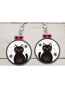 Σετ των 3 Intra απο ξύλο plywood 3mm-4mm πάχος Χριστουγεννιάτικα σκουλαρίκια με λέιζερ γάτας. Δίασταση 4x4 cm INTRAFABR-110078059