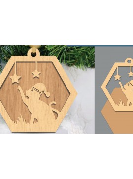 Σετ των 3 Intra απο ξύλο plywood 3mm-4mm πάχος Χριστουγεννιάτικο στολίδι κοπής με λέιζερ γάτας Δίασταση 8x8 cm INTRAFABR-105773981