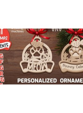 Σετ των 3 Intra απο ξύλο plywood 3mm-4mm πάχος Χριστουγεννιάτικο στολίδι για γάτα , Μονόγραμμα ποδιών Δίασταση 8x8 cm INTRAFABR-75478874