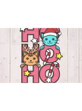 Σετ των 2 Intra απο ξύλο plywood 3mm-4mm πάχος Χριστουγεννιάτικες γάτες HO HO HO Σημάδι Δίασταση 30x20 cm INTRAFABR-106853533
