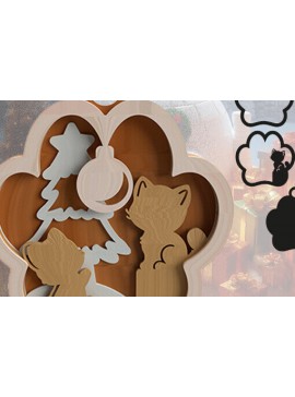 Σετ των 3 Intra απο ξύλο plywood 3mm-4mm πάχος Χριστουγεννιάτικο Στολίδι CATS 5 στρώσεων Δίασταση 2x2 cm INTRAFABR-82202564