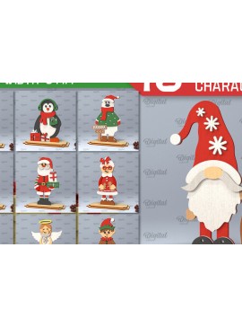 Σετ των 2 Intra απο ξύλο plywood 3mm-4mm πάχος Δέσμη κοπής χριστουγεννιάτικων χαρακτήρων με λέιζερ Δίασταση 15x15 cm INTRAFABR-104624076