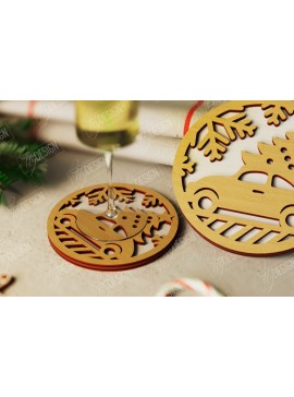 Σετ των 2 Intra απο ξύλο plywood 3mm-4mm πάχος Χριστουγεννιάτικο σουβέρ| Κύπελλο σουβέρ |Διακοπές Δίασταση 15x15 cm INTRAFABR-107886357