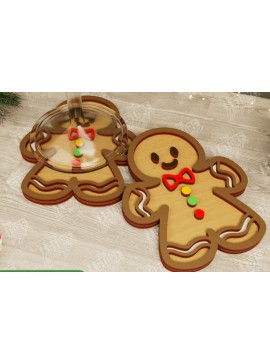 Σετ των 2 Intra απο ξύλο plywood 3mm-4mm πάχος Χριστουγεννιάτικο σουβέρ | Διακοπές |Gingerbread Δίασταση 15x15 cm INTRAFABR-107016806