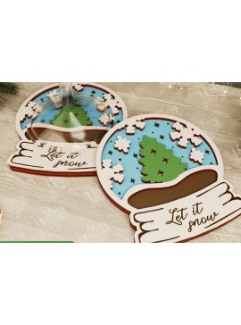 Σετ των 2 Intra απο ξύλο plywood 3mm-4mm πάχος Χριστουγεννιάτικο σουβέρ | Διακοπές | Snow Globe Δίασταση 15x15 cm INTRAFABR-107016938