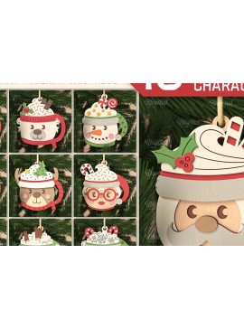 Σετ των 3 Intra απο ξύλο plywood 3mm-4mm πάχος Χριστουγεννιάτικο λέιζερ με χαρακτήρες κακάο Δίασταση 8x8 cm INTRAFABR-105753293