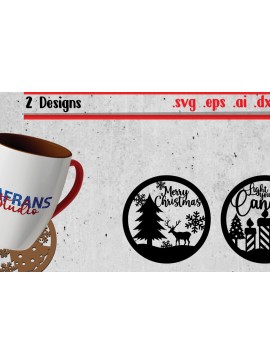 Σετ των 3 Intra απο ξύλο plywood 3mm-4mm πάχος Χριστουγεννιάτικα κομμένα για σουβέρ για καφέ Δίασταση 8x8 cm INTRAFABR-111466484