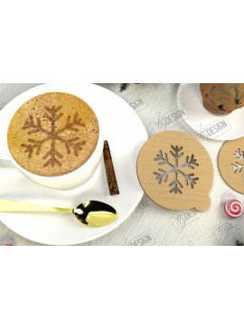 Σετ των 2 Intra απο ξύλο plywood 3mm-4mm πάχος Στένσιλ χριστουγεννιάτικου καφέ | Λάτρης του καφέ Δίασταση 15x15 cm INTRAFABR-107633596