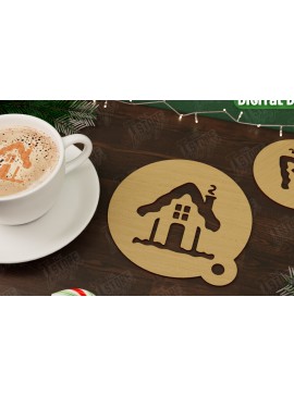 Σετ των 2 Intra απο ξύλο plywood 3mm-4mm πάχος Στένσιλ χριστουγεννιάτικου καφέ | Διακοπές |CNC Δίασταση 15x15 cm INTRAFABR-107555557