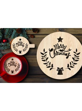 Σετ των 2 Intra απο ξύλο plywood 3mm-4mm πάχος Χριστουγεννιάτικο στένσιλ καφέ με λέιζερ Δίασταση 15x15 cm INTRAFABR-108529566