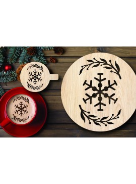 Σετ των 2 Intra απο ξύλο plywood 3mm-4mm πάχος Χριστουγεννιάτικο στένσιλ καφέ με λέιζερ Δίασταση 15x15 cm INTRAFABR-108529137