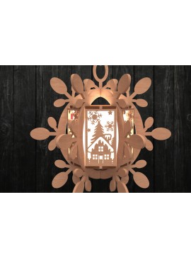 Σετ των 2 Intra απο ξύλο plywood 3mm-4mm πάχος Χριστουγεννιάτικο φανάρι με νιφάδες χιονιού εξοχικό σπίτι Δίασταση 30x20 cm INTRAFABR-111000753