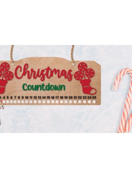 Σετ των 2 Intra απο ξύλο plywood 3mm-4mm πάχος Χριστουγεννιάτικη αντίστροφη μέτρηση | Candy Cane Δίασταση 15x15 cm INTRAFABR-108946331